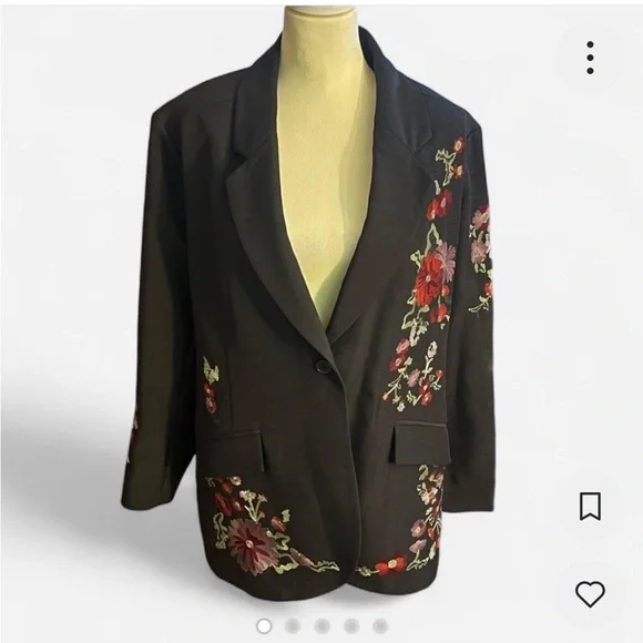 DG2 by Diane Gilman Black Blazer w/ Florals Size 2X - Picture 1 of 5